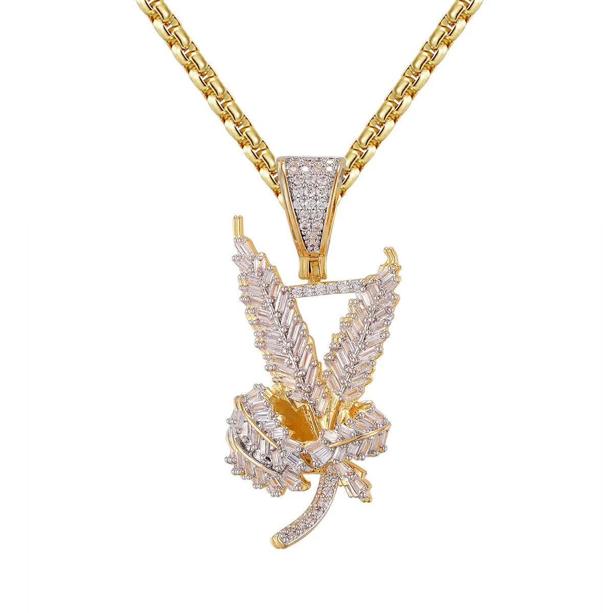 Custom Marijuana Cannabis Plant Simulated Diamond With Chain