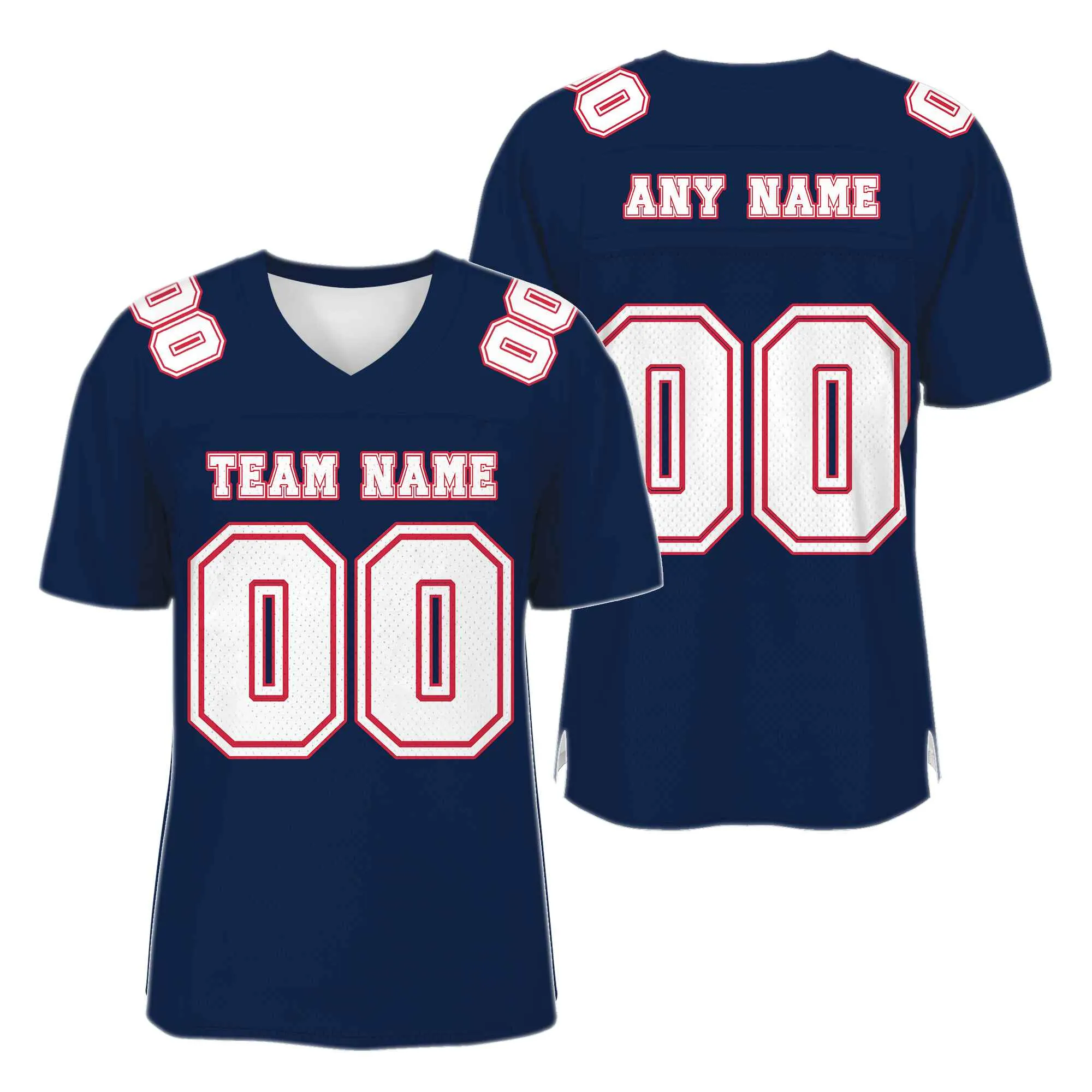 Custom Navy Red-White Mesh Authentic Football Jersey