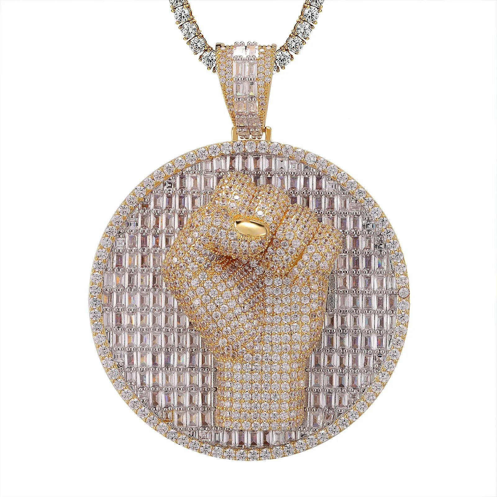 Custom Power Fist Simulated Diamond With Chain