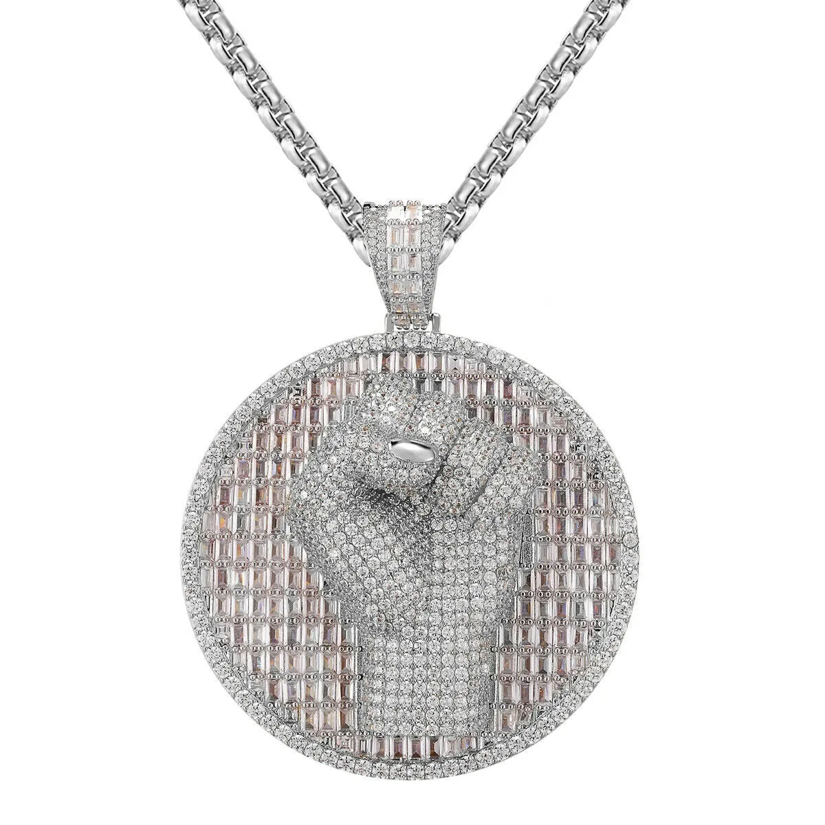 Custom Power Fist Simulated Diamond With Chain
