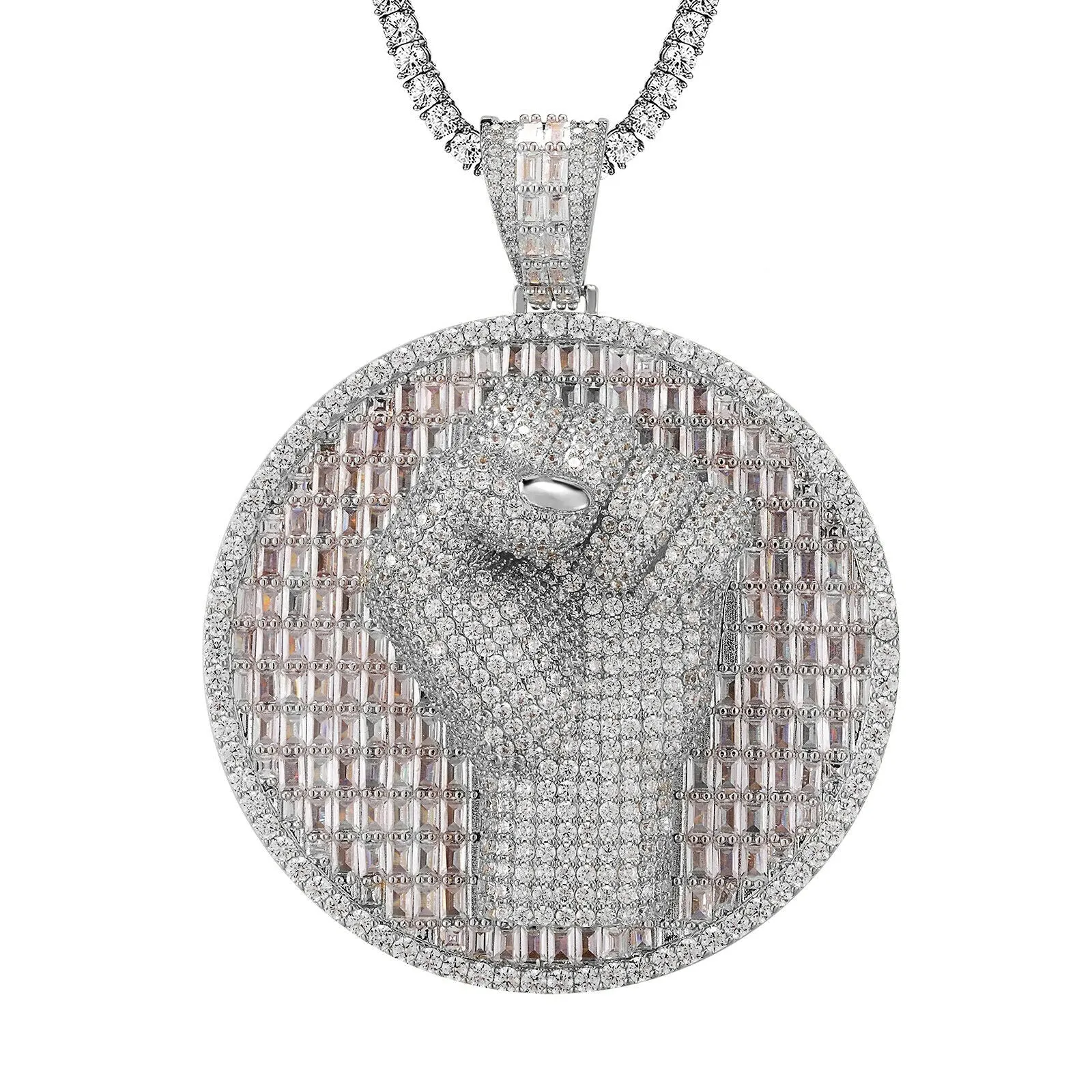 Custom Power Fist Simulated Diamond With Chain