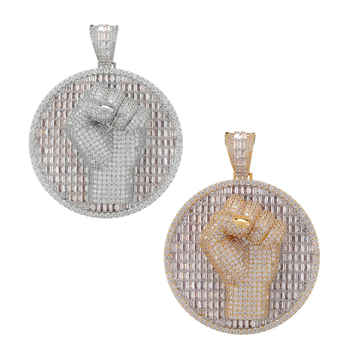 Custom Power Fist Simulated Diamond With Chain