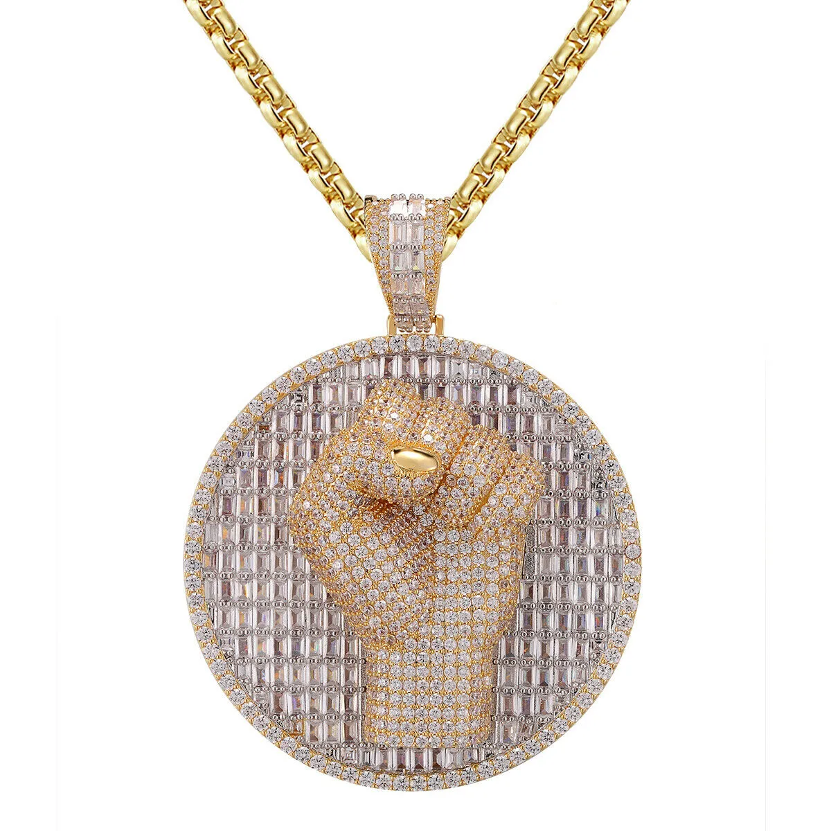Custom Power Fist Simulated Diamond With Chain