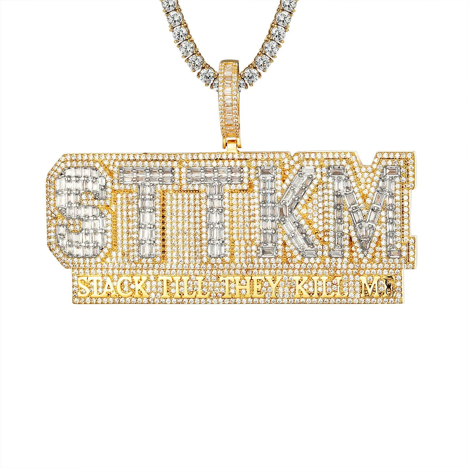 Custom Stack Till They Kill Me Baguette Simulated Diamond With Chain