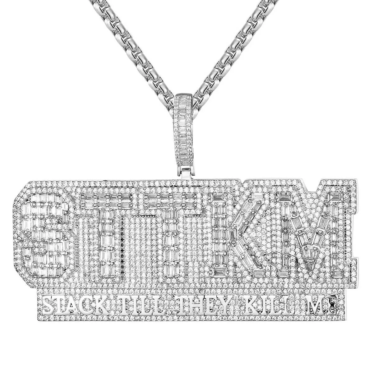 Custom Stack Till They Kill Me Baguette Simulated Diamond With Chain