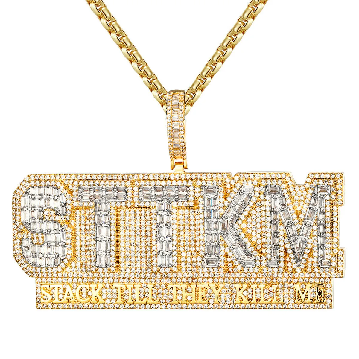Custom Stack Till They Kill Me Baguette Simulated Diamond With Chain