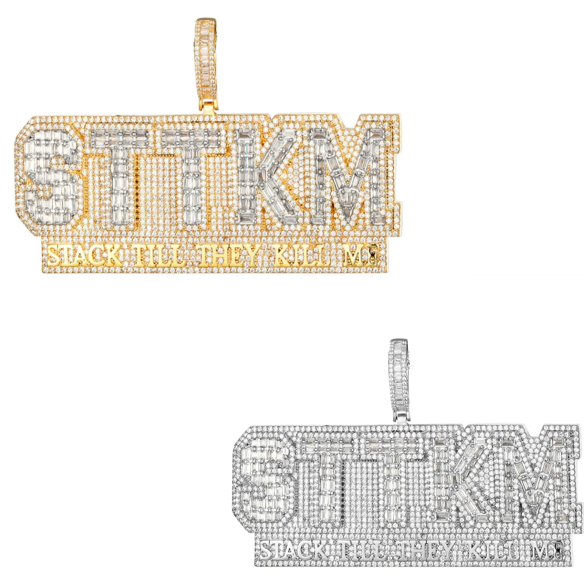 Custom Stack Till They Kill Me Baguette Simulated Diamond With Chain