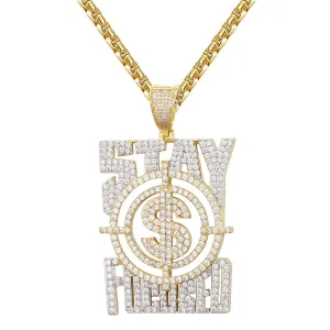 Custom Stay Focused Dollar Sign Simulated Diamond  Pendant With Chain