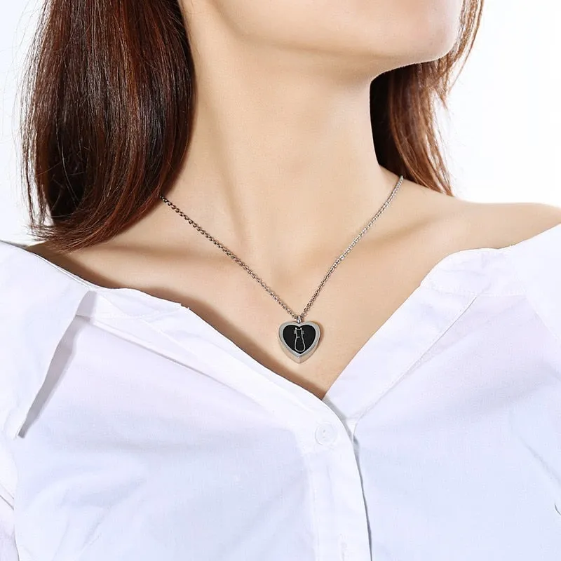 Cute Cat Heart Pendant for Cremation Ashes