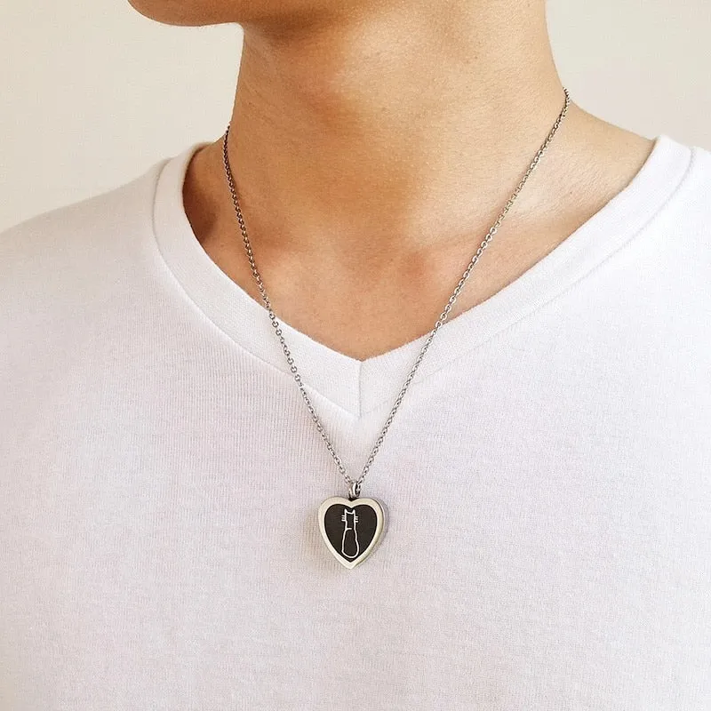Cute Cat Heart Pendant for Cremation Ashes