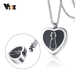 Cute Cat Heart Pendant for Cremation Ashes