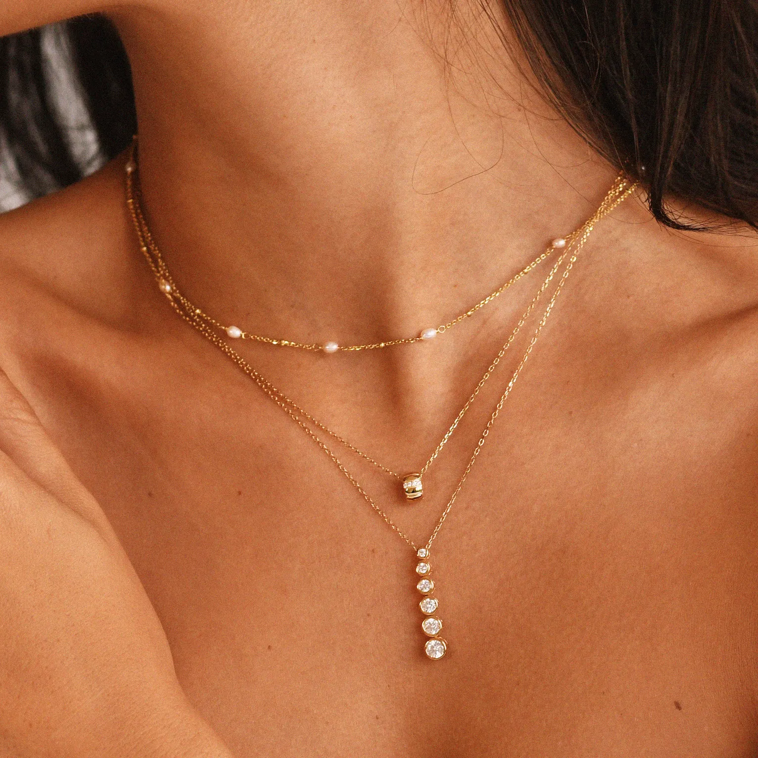 CZ Circle Lariat Necklace