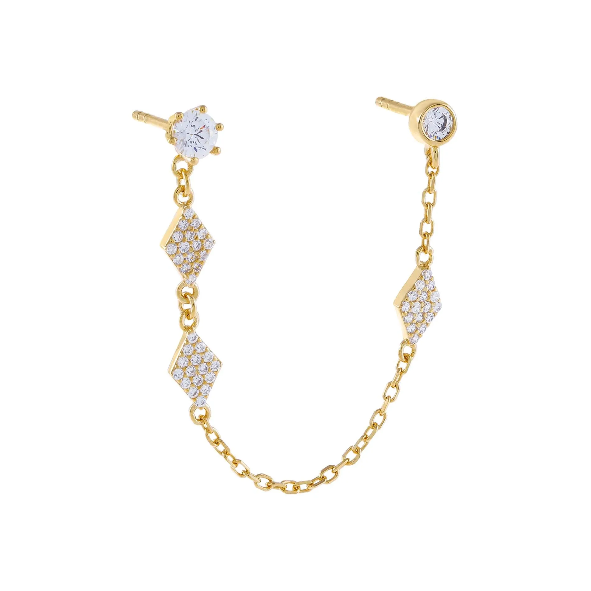 CZ Multi Shape Chain Stud Earring