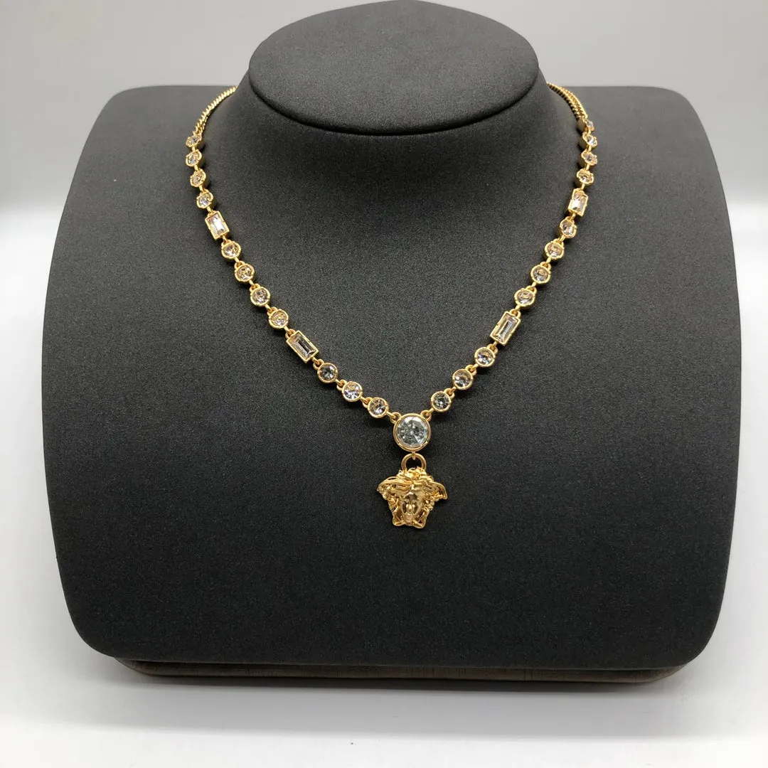 delicate crystal brass necklace