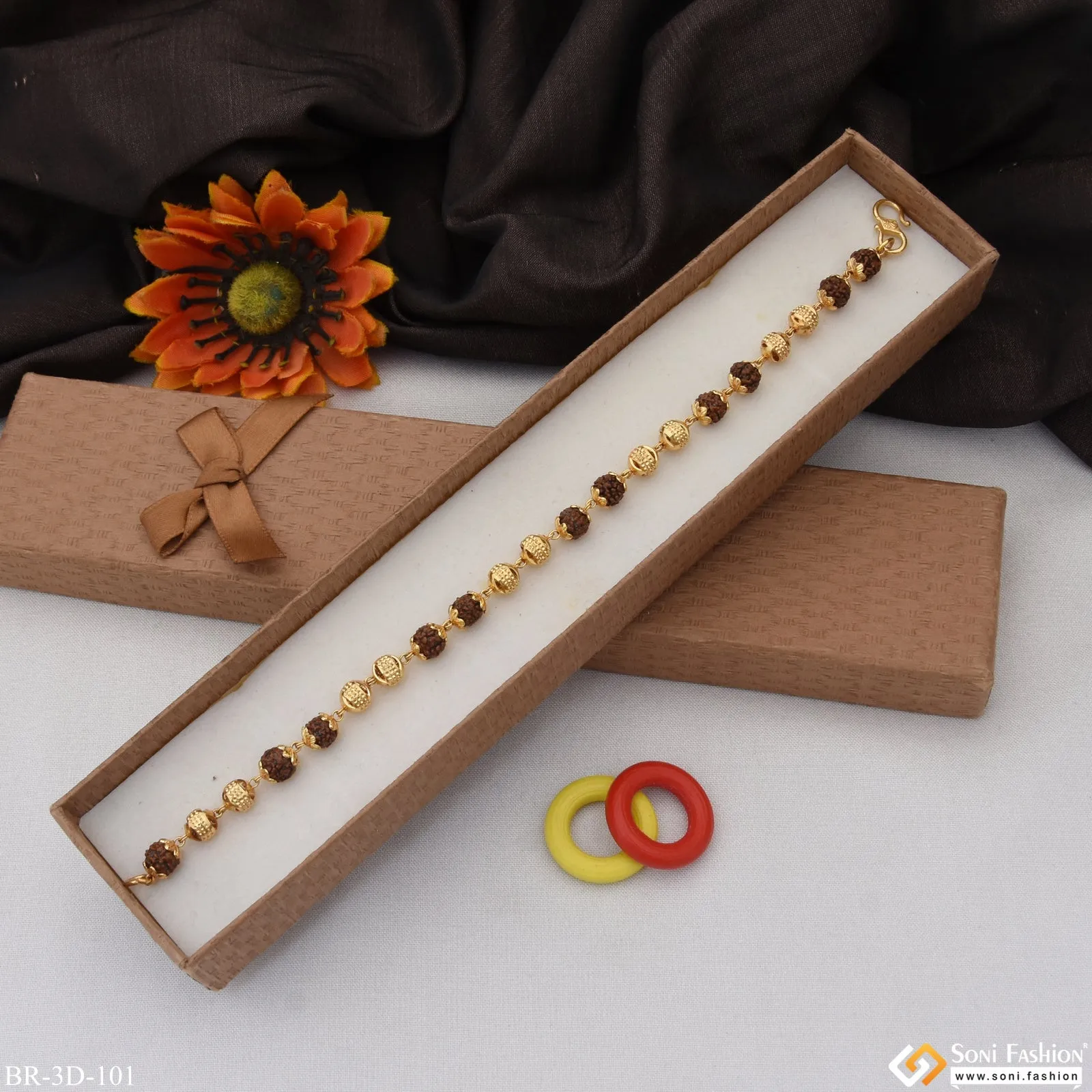 Delicate Design Antique Design Gold Plated Rudraksha Bracelet for Men - Style D101