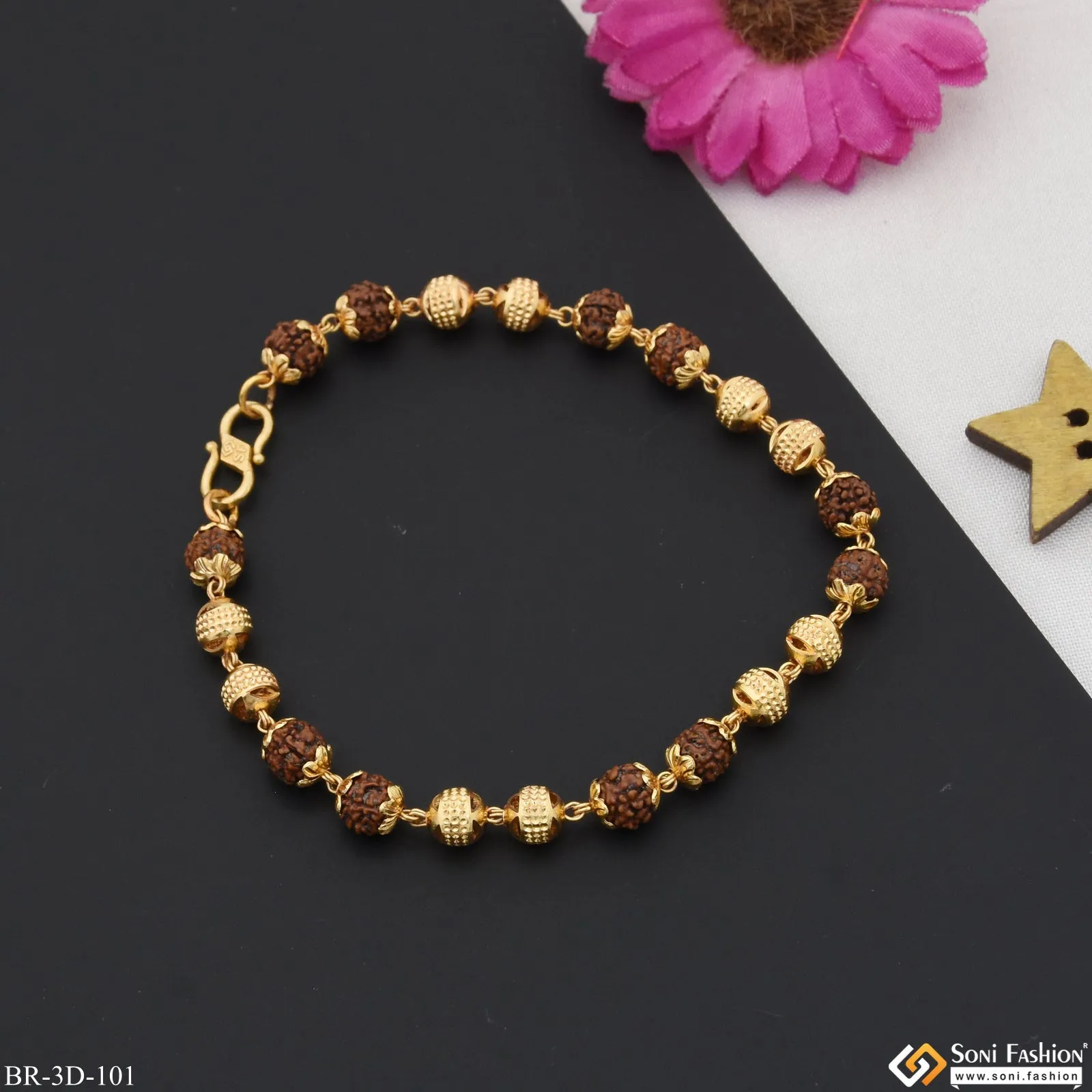 Delicate Design Antique Design Gold Plated Rudraksha Bracelet for Men - Style D101