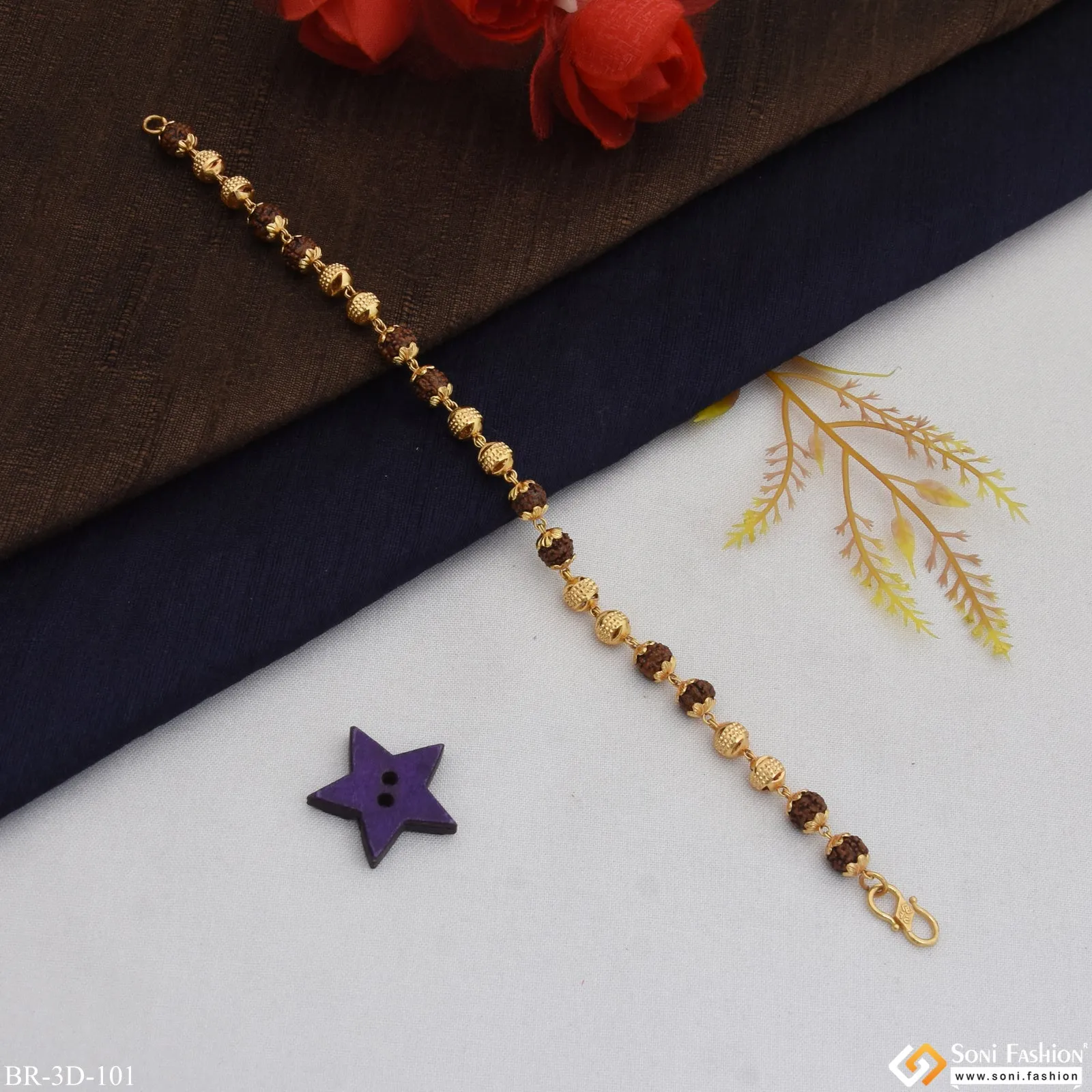 Delicate Design Antique Design Gold Plated Rudraksha Bracelet for Men - Style D101