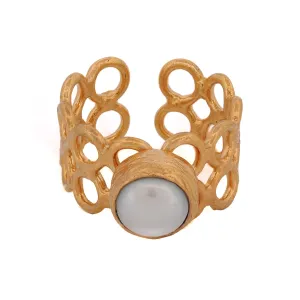 Delicate Gold & Pearl Adjustable Ring