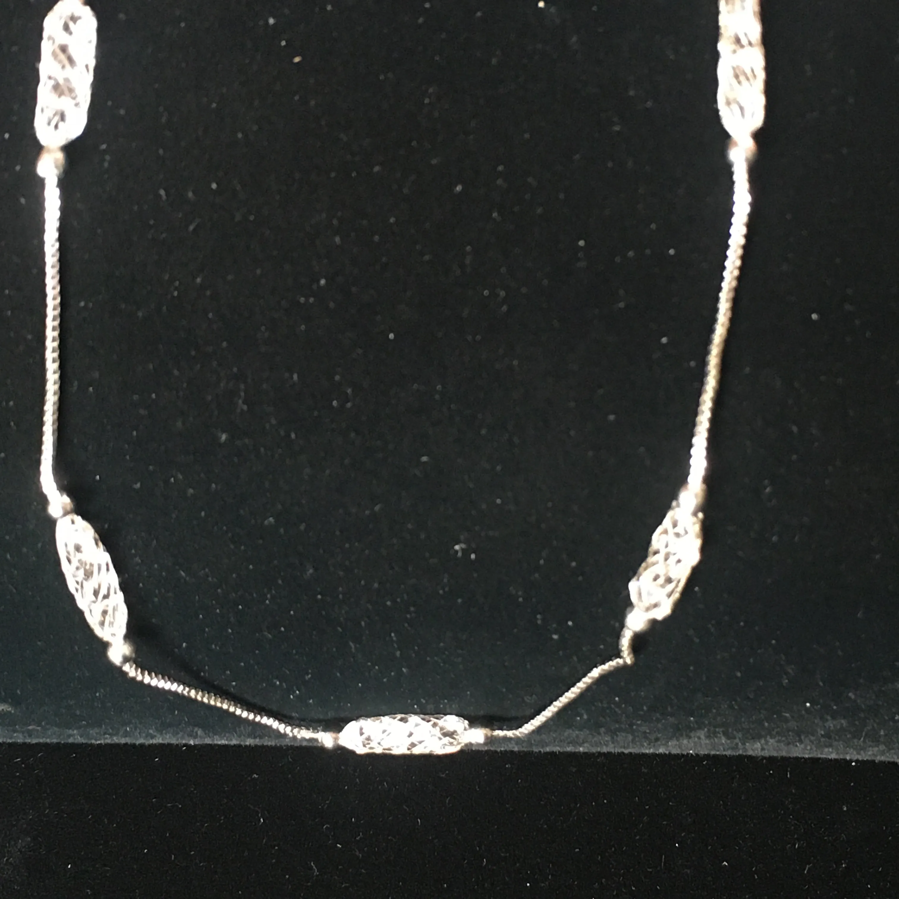 Delicate Mesh and Swarovski Crystals Necklace, 17"
