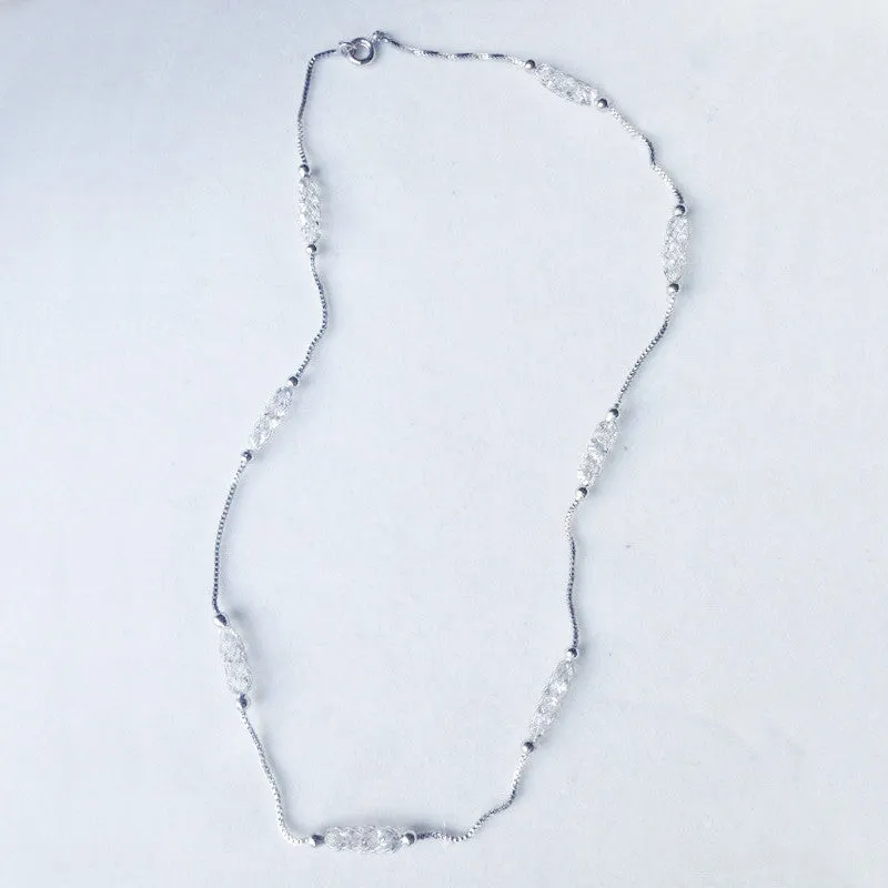 Delicate Mesh and Swarovski Crystals Necklace, 17"
