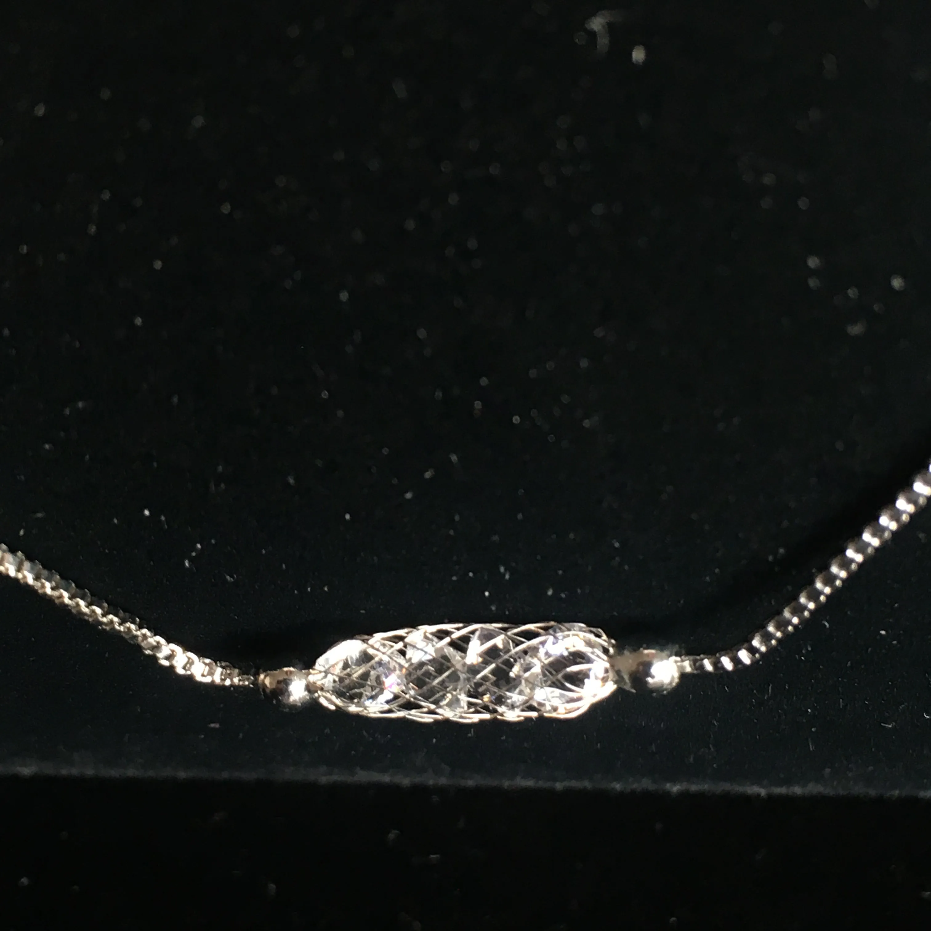 Delicate Mesh and Swarovski Crystals Necklace, 17"