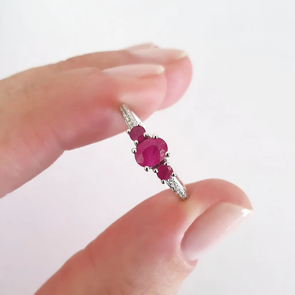 Delicate Trilogy Ruby and Diamond Ring
