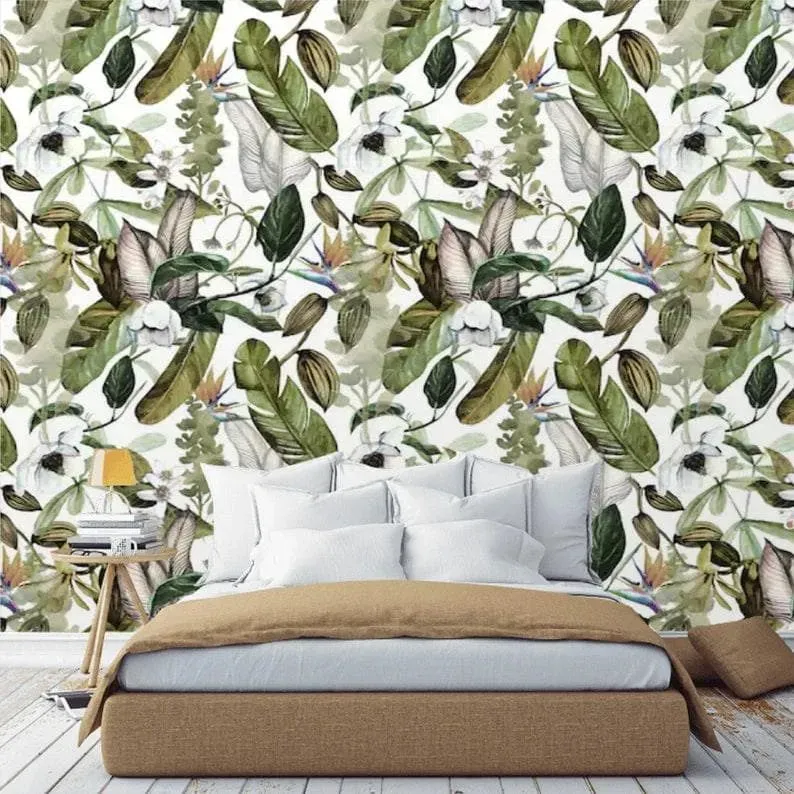 Delicate Tropical Leaves Watercolor Wallpaper