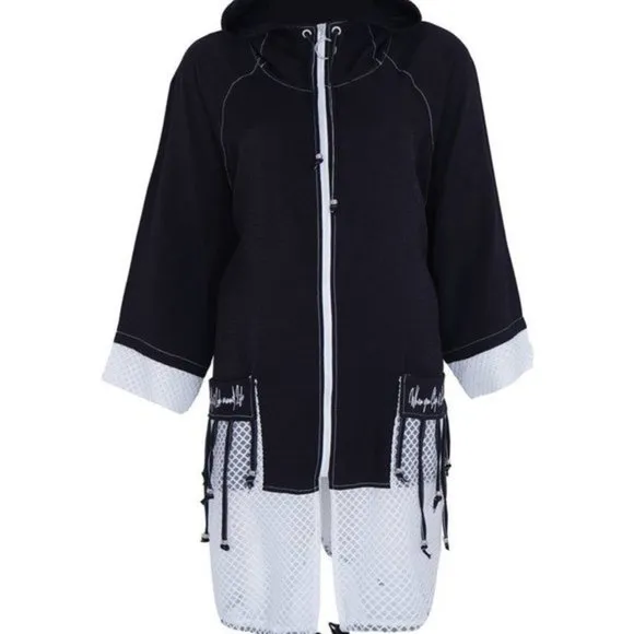 Designer black jacket summer spring and fall oversized hooded front zipper