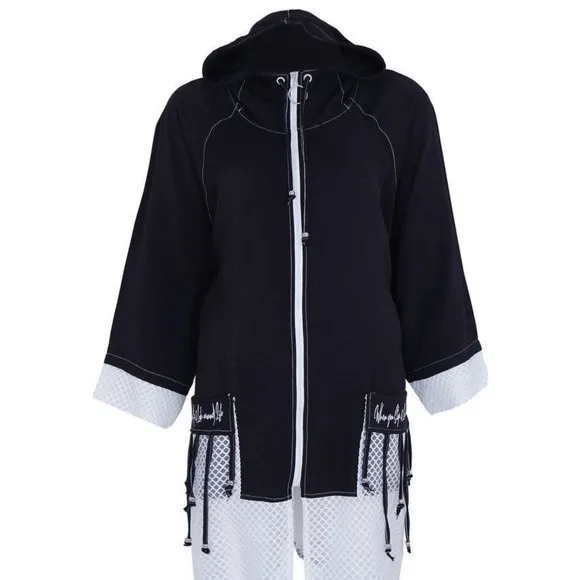 Designer black jacket summer spring and fall oversized hooded front zipper