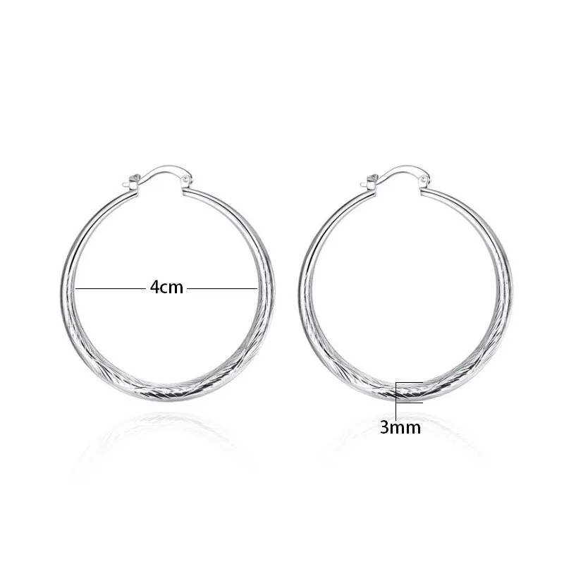 Diameter:4.0cm 1 Pairs Elegant Jewelry Silver Plated Women Lady Wedding Earrings Hot Selling High Quality Fashion