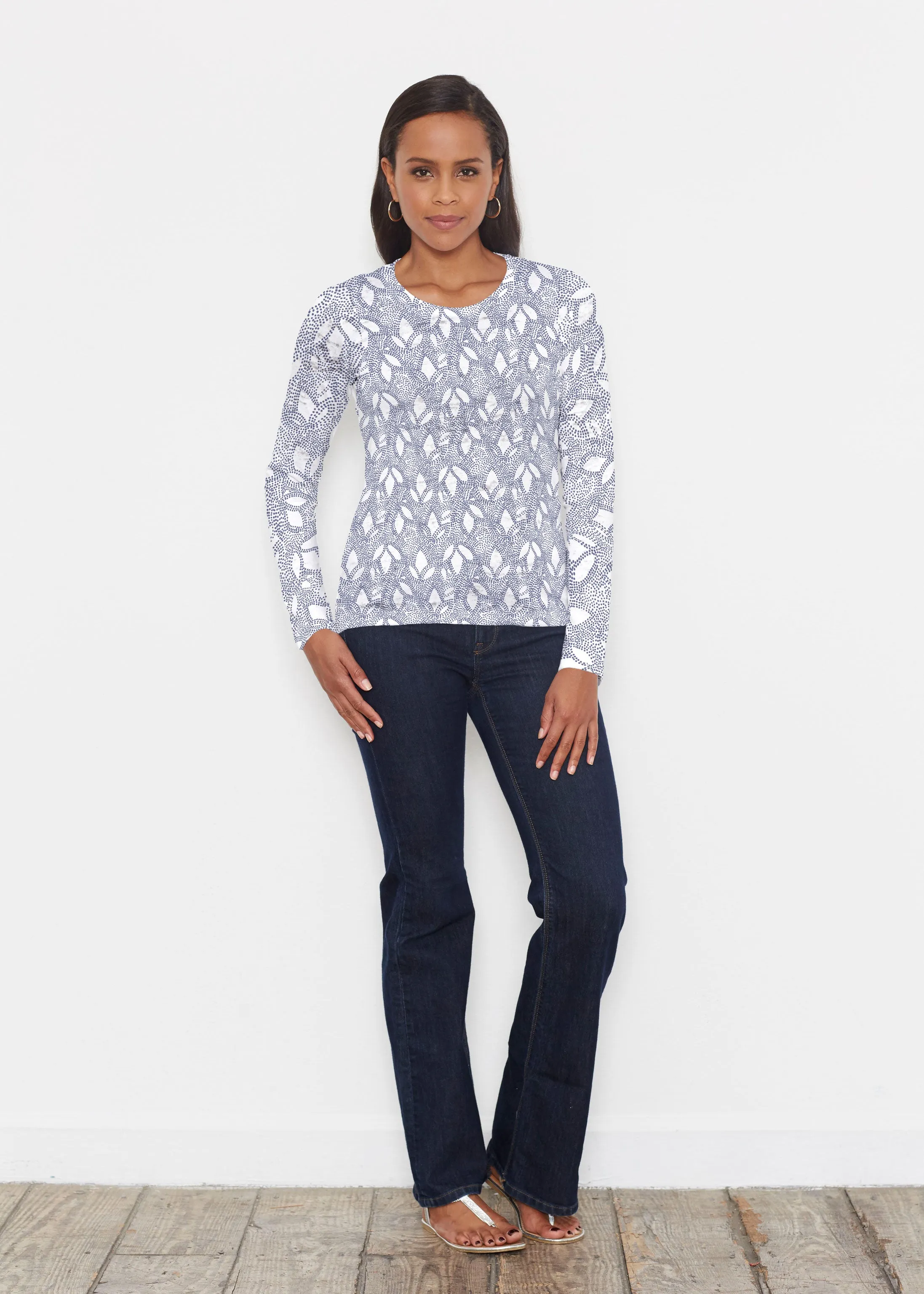 Dottie Combo Navy (7688) ~ Signature Long Sleeve Crew Shirt
