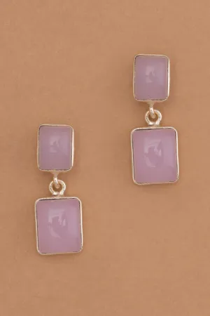 Double Square Pink Agate Earrings
