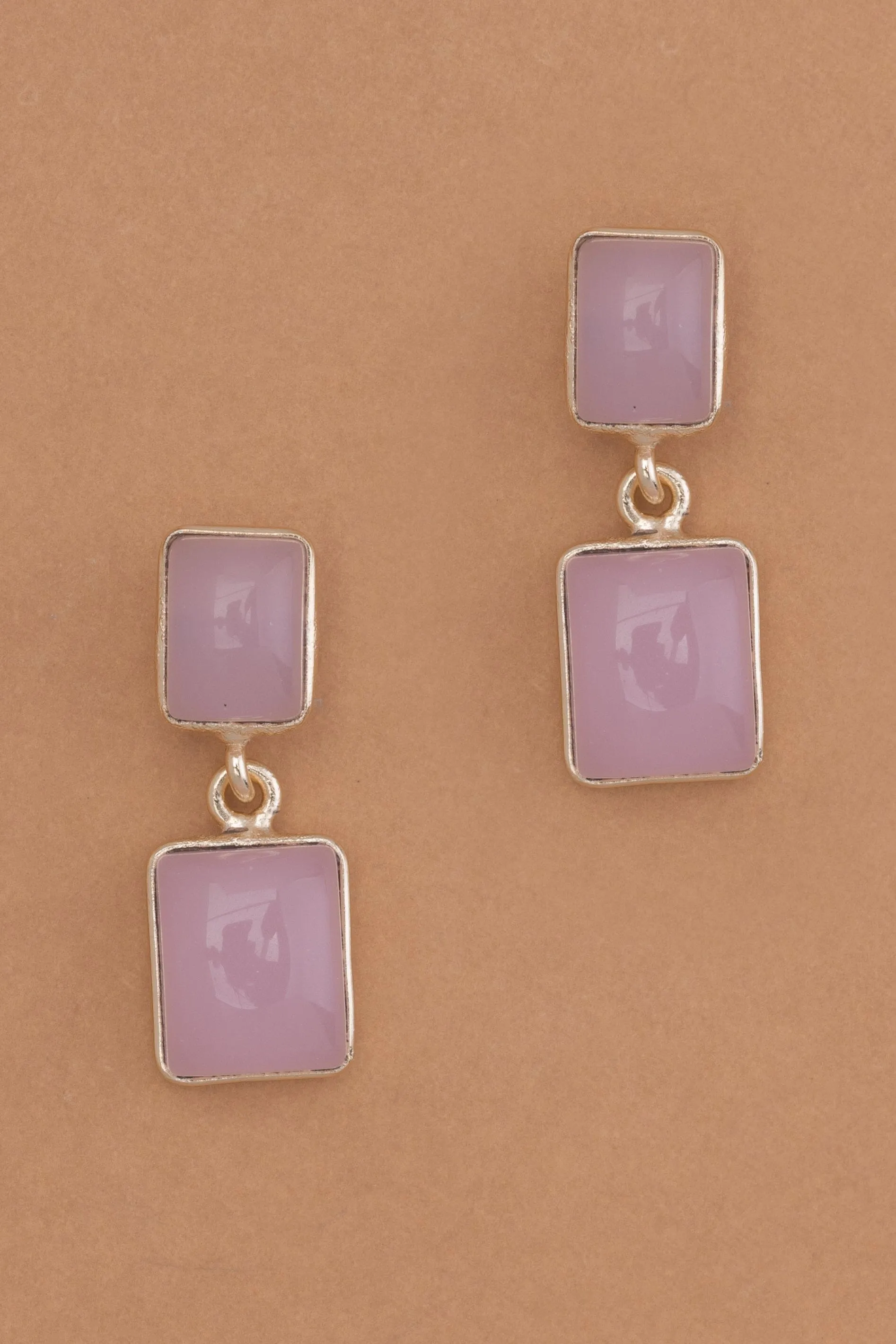 Double Square Pink Agate Earrings