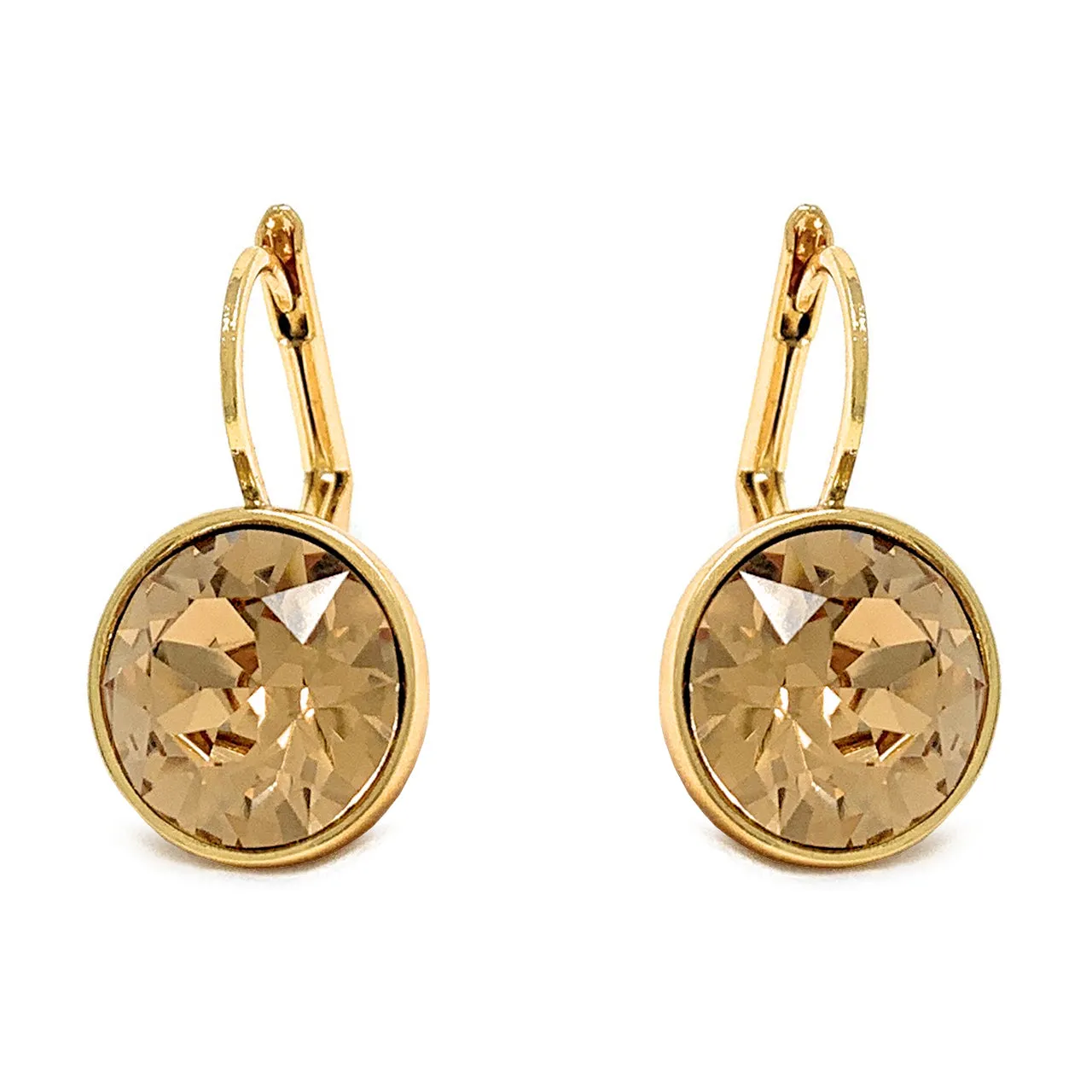 Drop Earrings with Brown Light Topaz Crystals Gold Plated