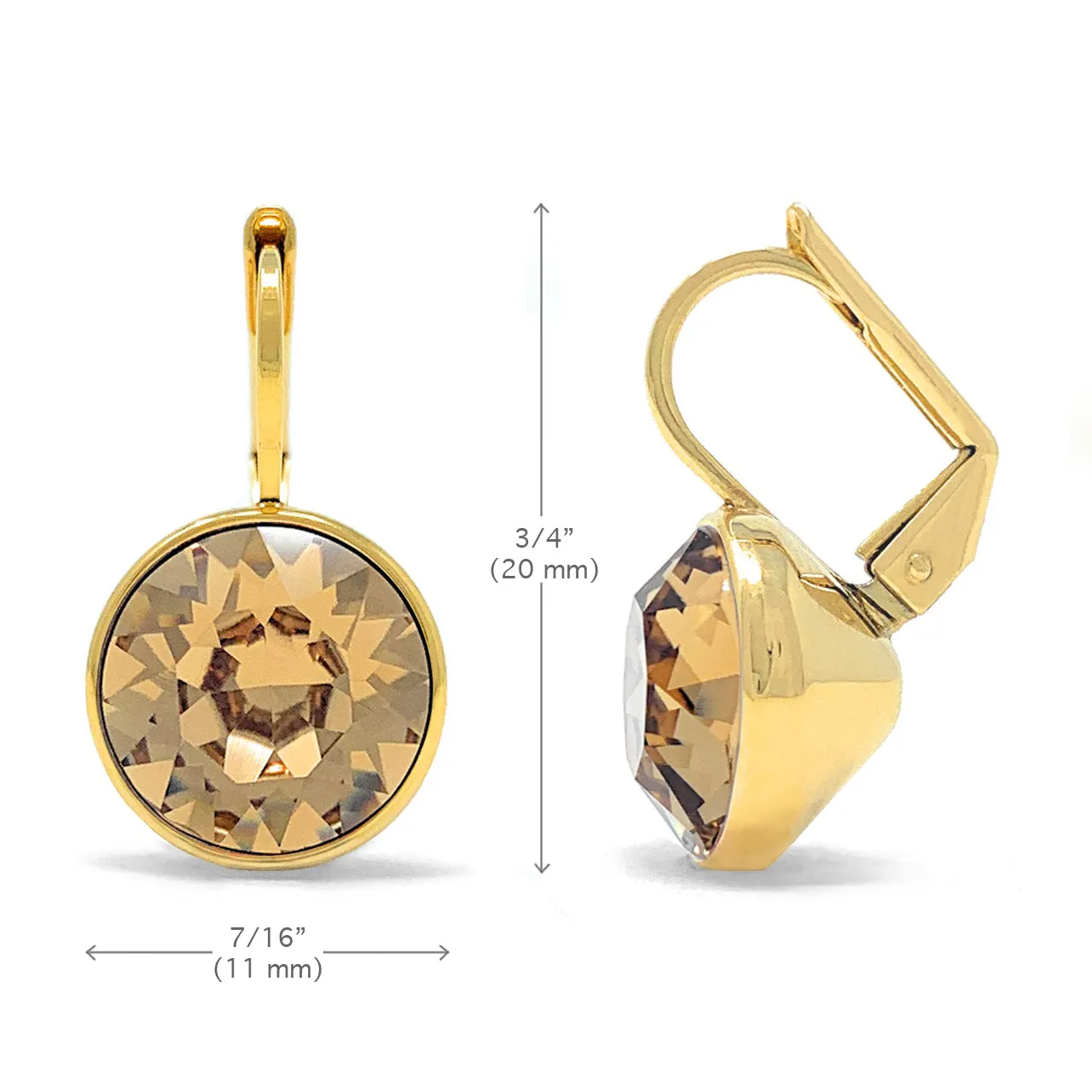 Drop Earrings with Brown Light Topaz Crystals Gold Plated