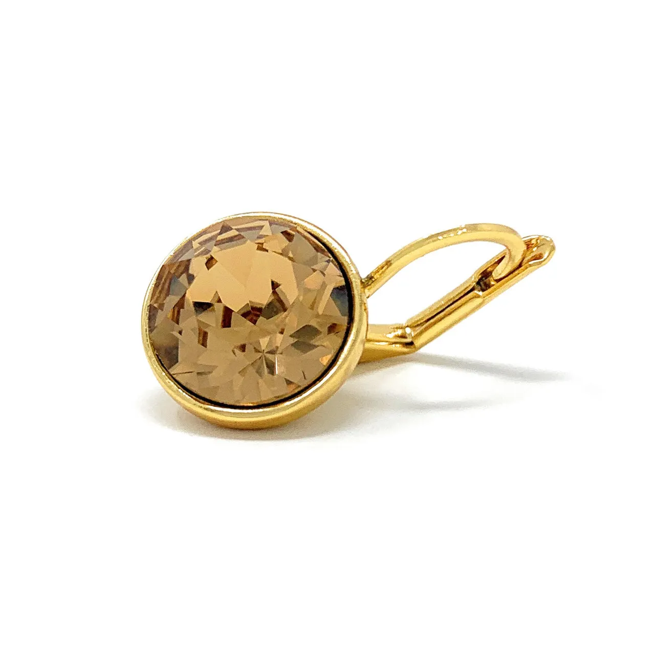Drop Earrings with Brown Light Topaz Crystals Gold Plated