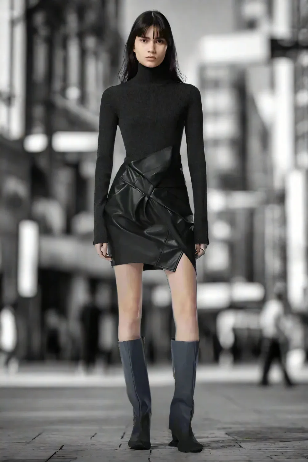 Eclipse Asymmetrical Leather Mini Skirt