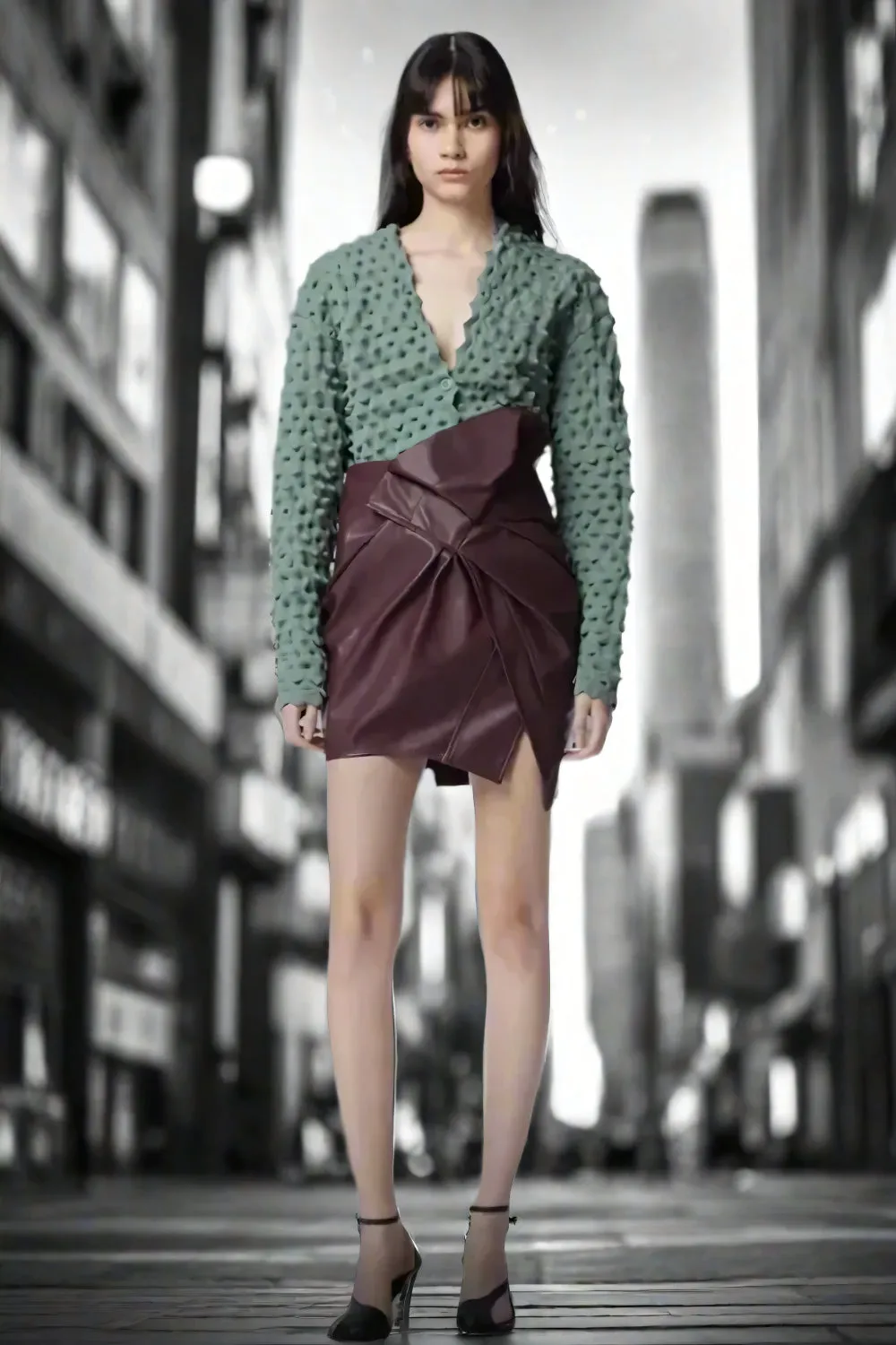Eclipse Asymmetrical Leather Mini Skirt