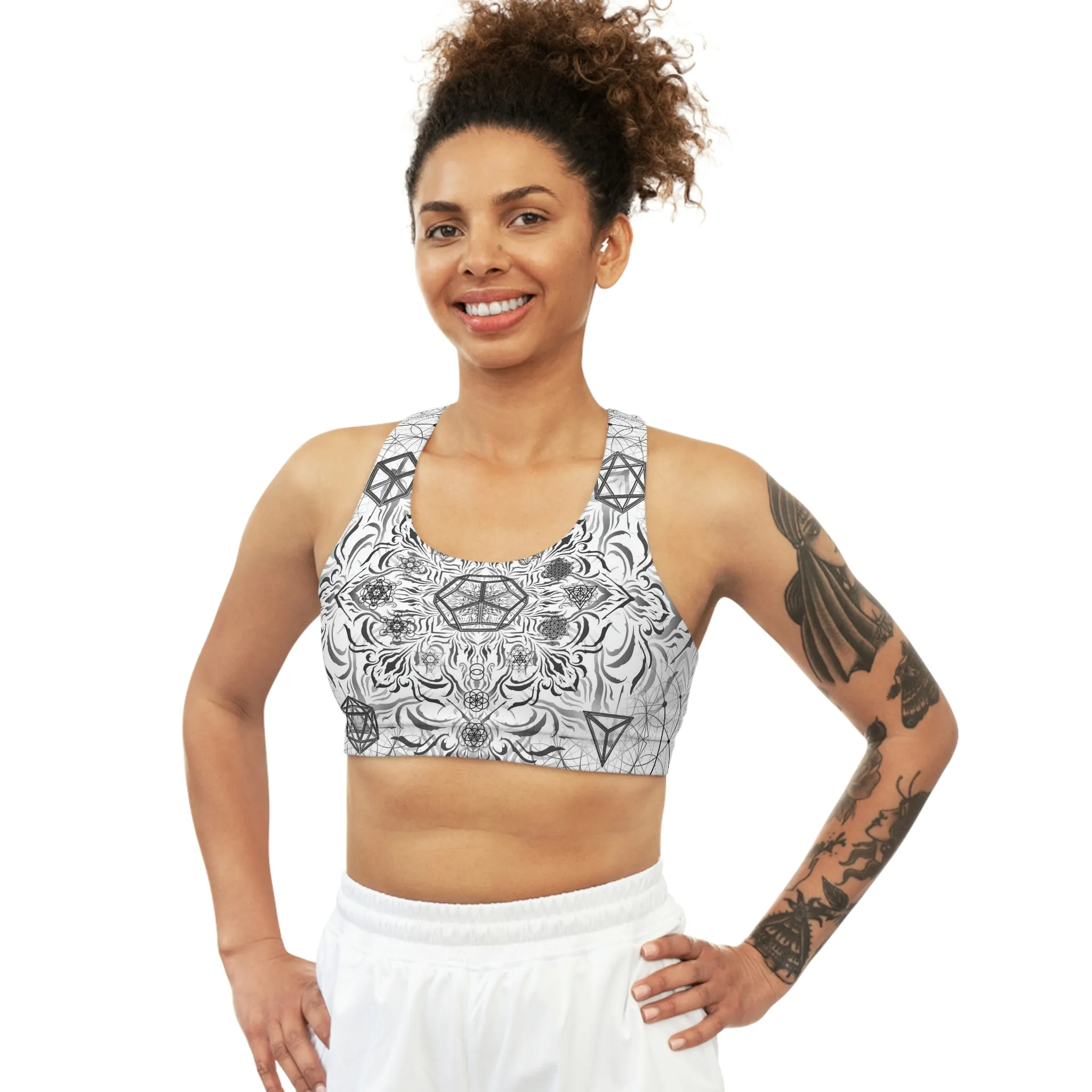 Elements White Sublimation Sports Bra - Yantrart Design