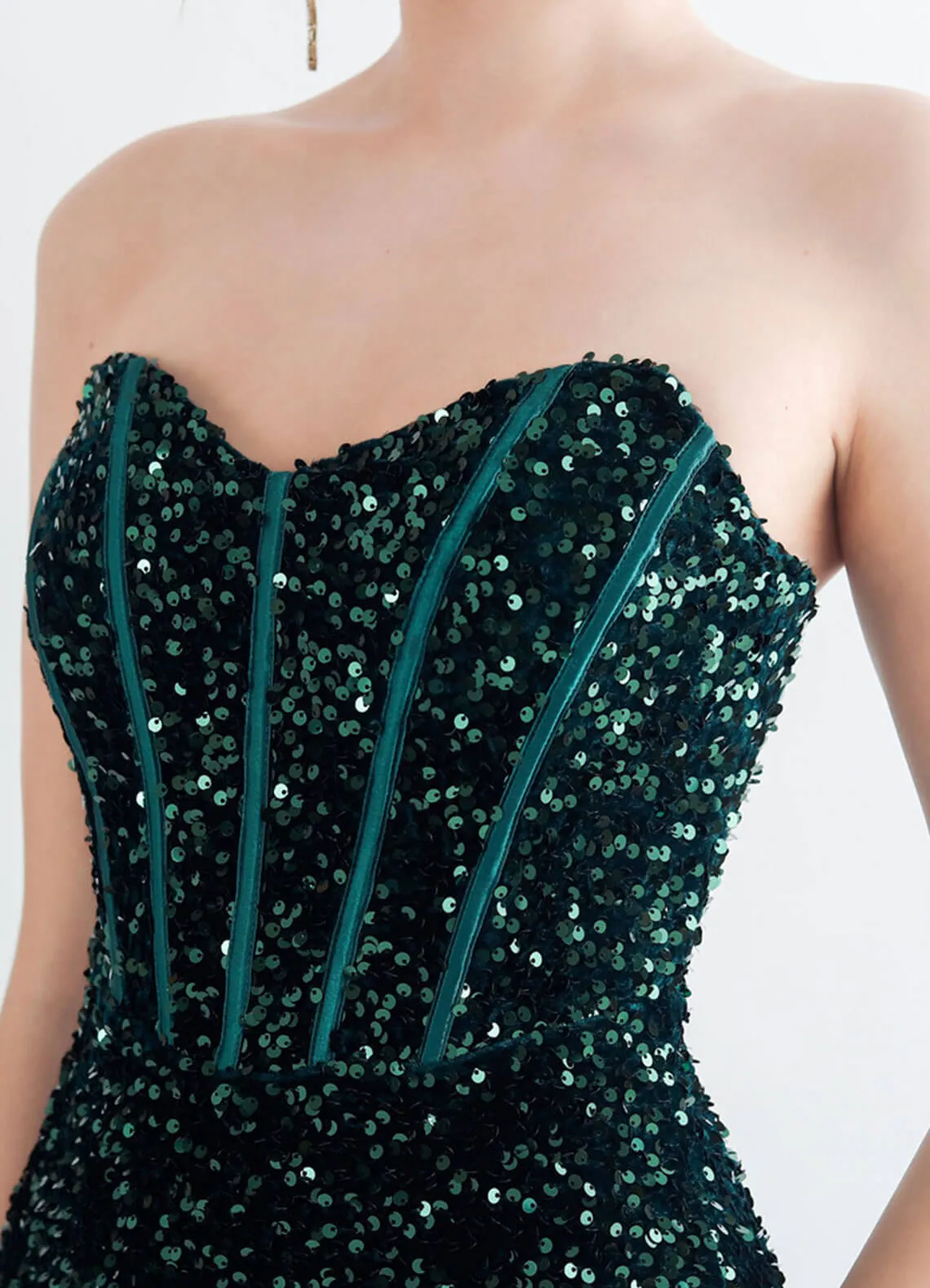 Emerald Green Sweetheart Strapless Luxury Sequin Mermaid Formal Gown