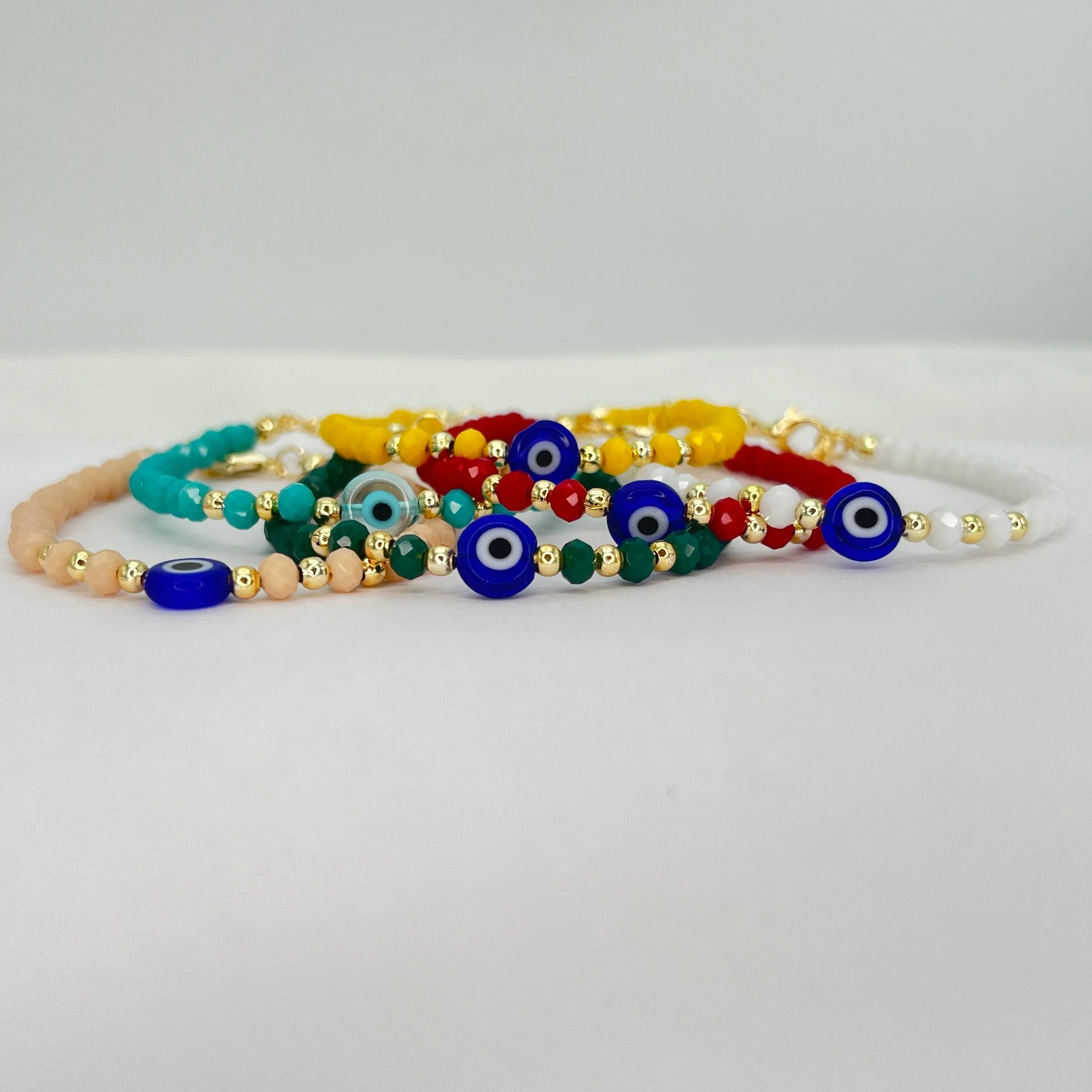 Evil Eye Crystal Beaded Bracelet, Charm - 6 Color Options 