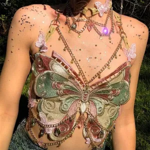 Fairycore Festival Butterfly Chain Choker Crop Top