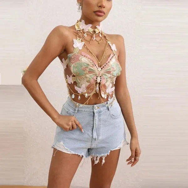 Fairycore Festival Butterfly Chain Choker Crop Top