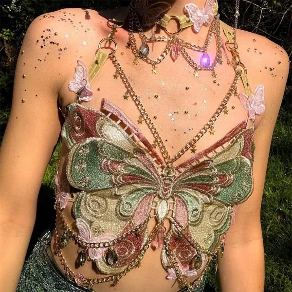 Fairycore Festival Butterfly Chain Choker Crop Top
