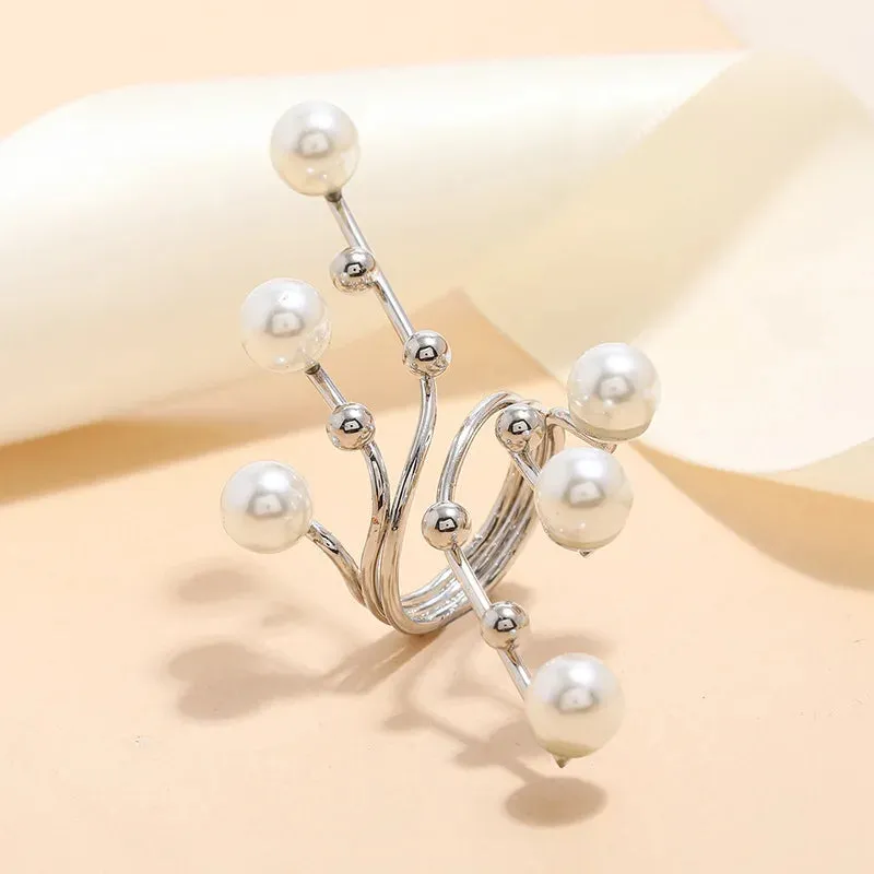 Fashion Irregular Pearl Geometric Open Ring