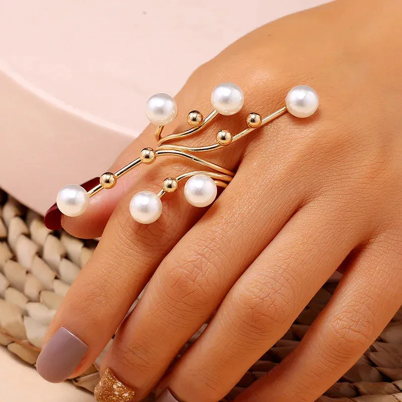 Fashion Irregular Pearl Geometric Open Ring