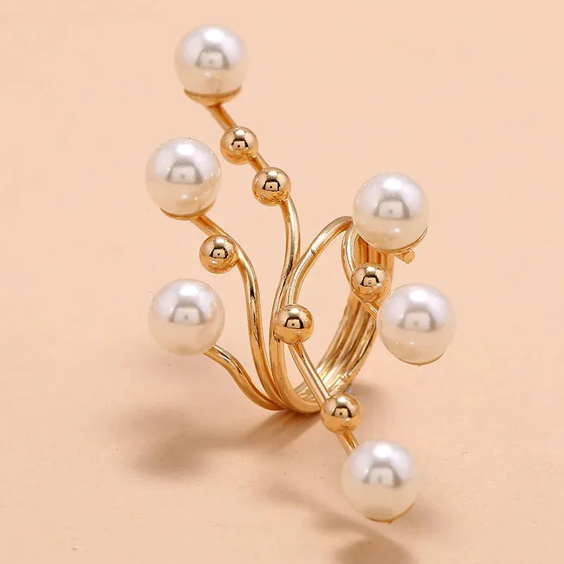 Fashion Irregular Pearl Geometric Open Ring