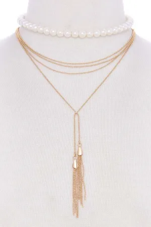 Fashion pearl and chain necklaces set