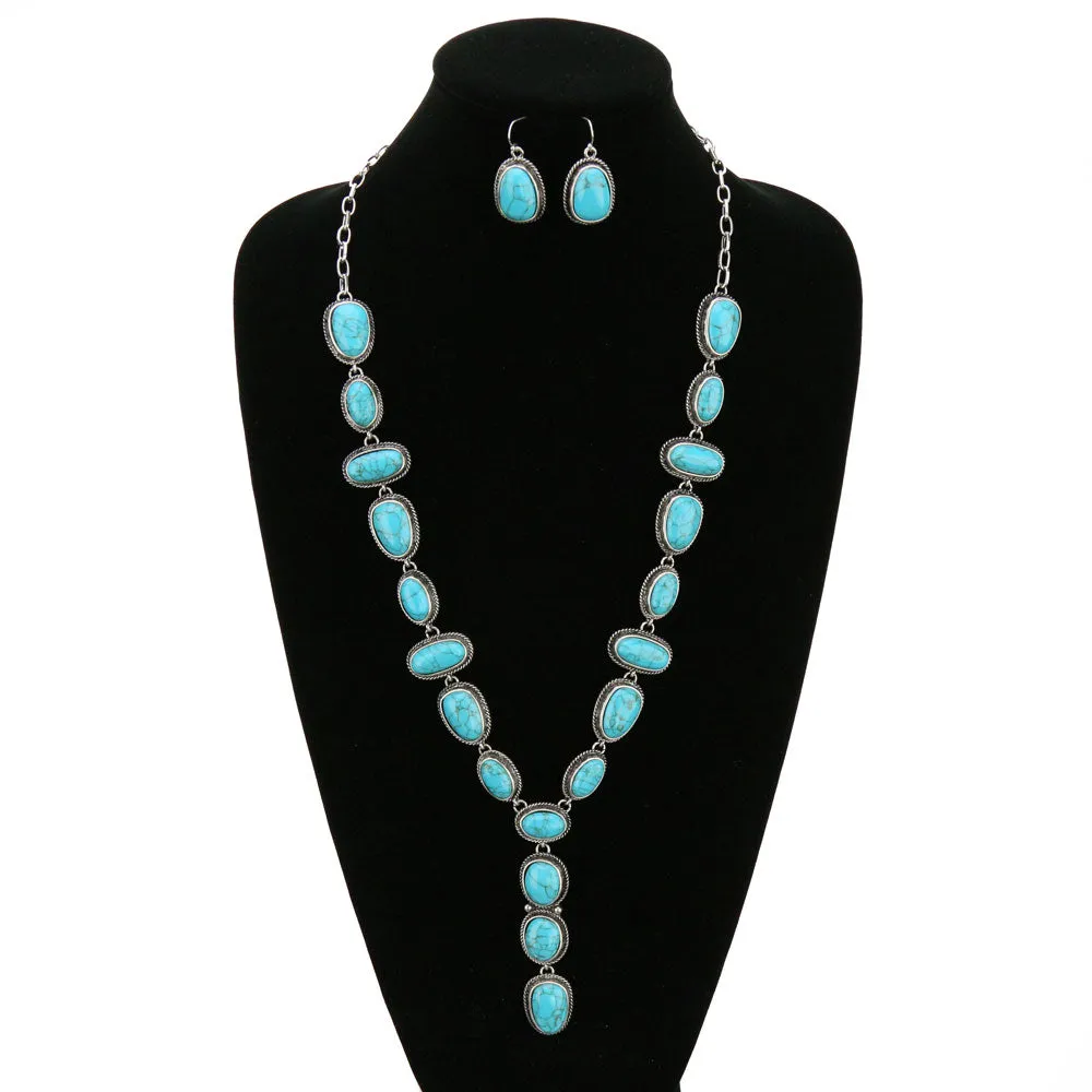 Fashion Turquoise Lariat Necklace & Earrings