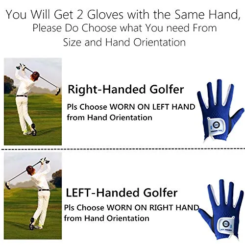 FINGER TEN Golf Gloves Kids Boys Girls Left Hand Right Value 2 Pack, Youth Junior Lh Rh Handed Golfer Glove Color White Red Blue, Fit 3-12 Years (X-Large Red, Left)
